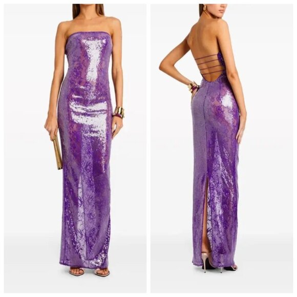 Retrofête Lucia Strapless Sequin Lace Maxi Dress Size S Purple - Picture 1 of 15